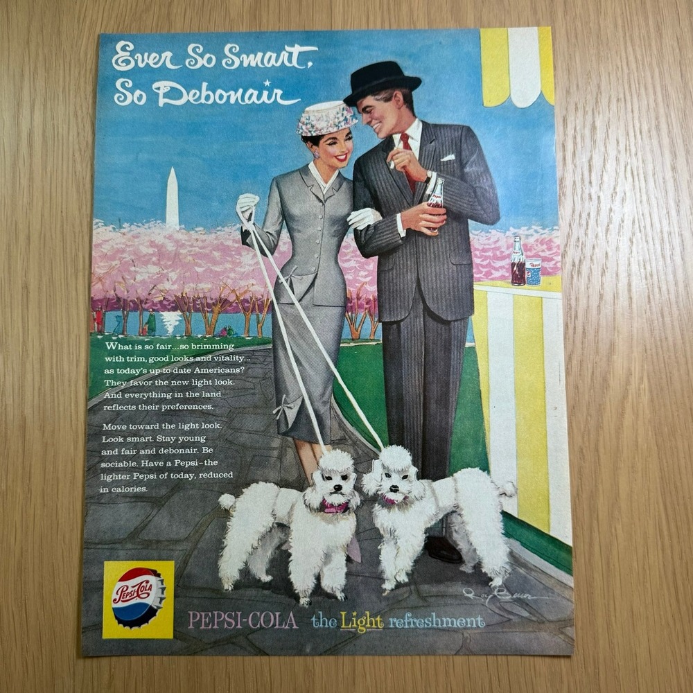 Vintage Pepsi Cola Ad‎ 1959 Ever So Smart Debonair Poodle Couple Print Decor